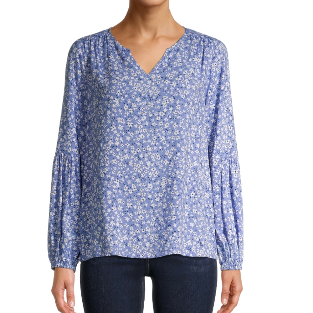 NWT Time and Tru Bohemian Split neck women's blouse - Picture 1 of 5